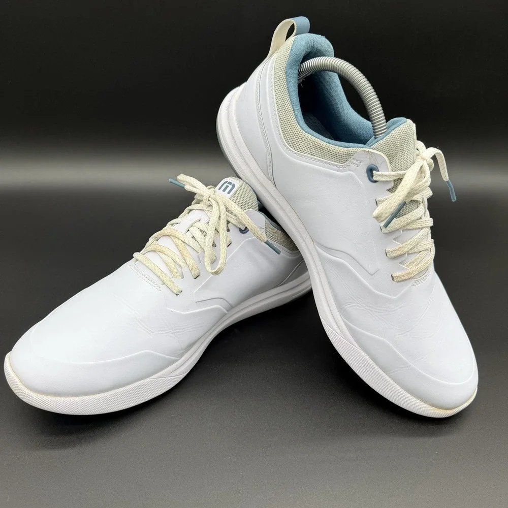 Travis Mathew Mens Daily Pro Hybrid Plus Golf Shoes Sz 10.5 White Blue Spikeless